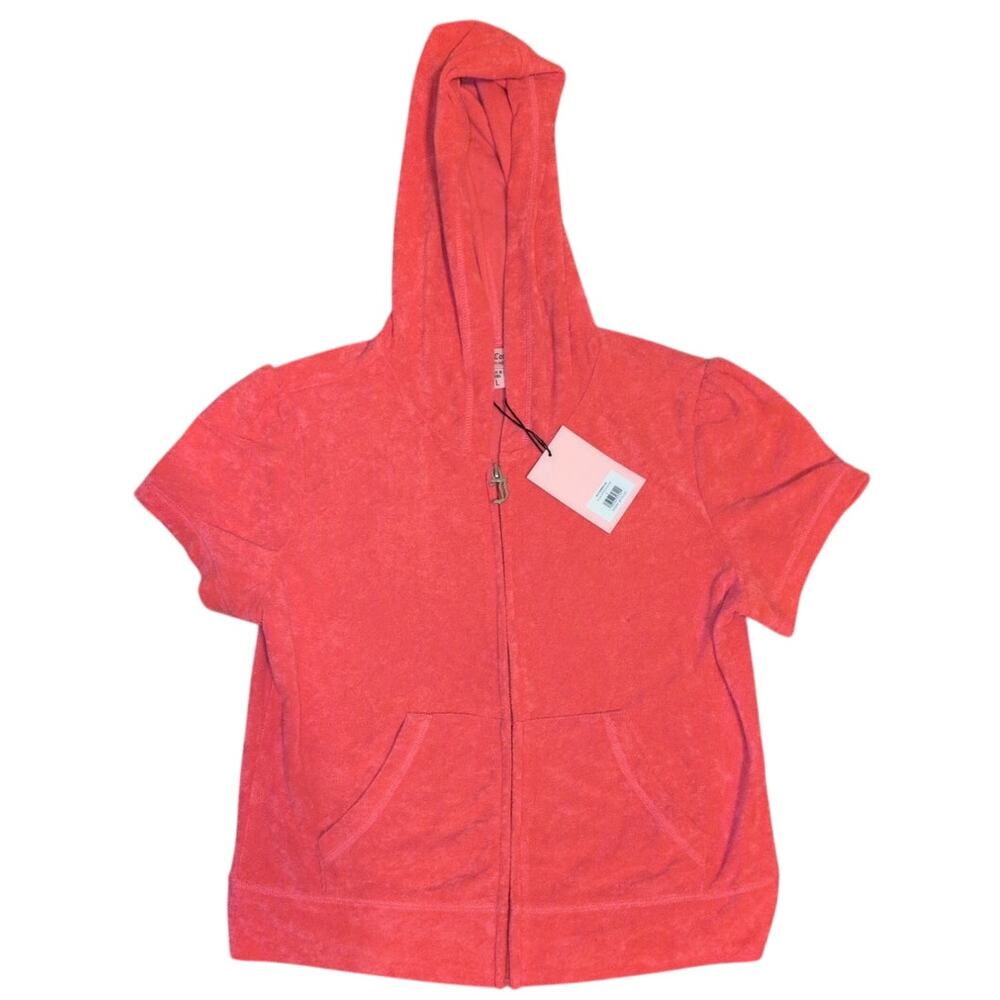 Juicy Couture Terry Cloth Zip-Up Hoodie Hot Pink NWT Size Large (Short Sleeve) - Picture 2 of 4